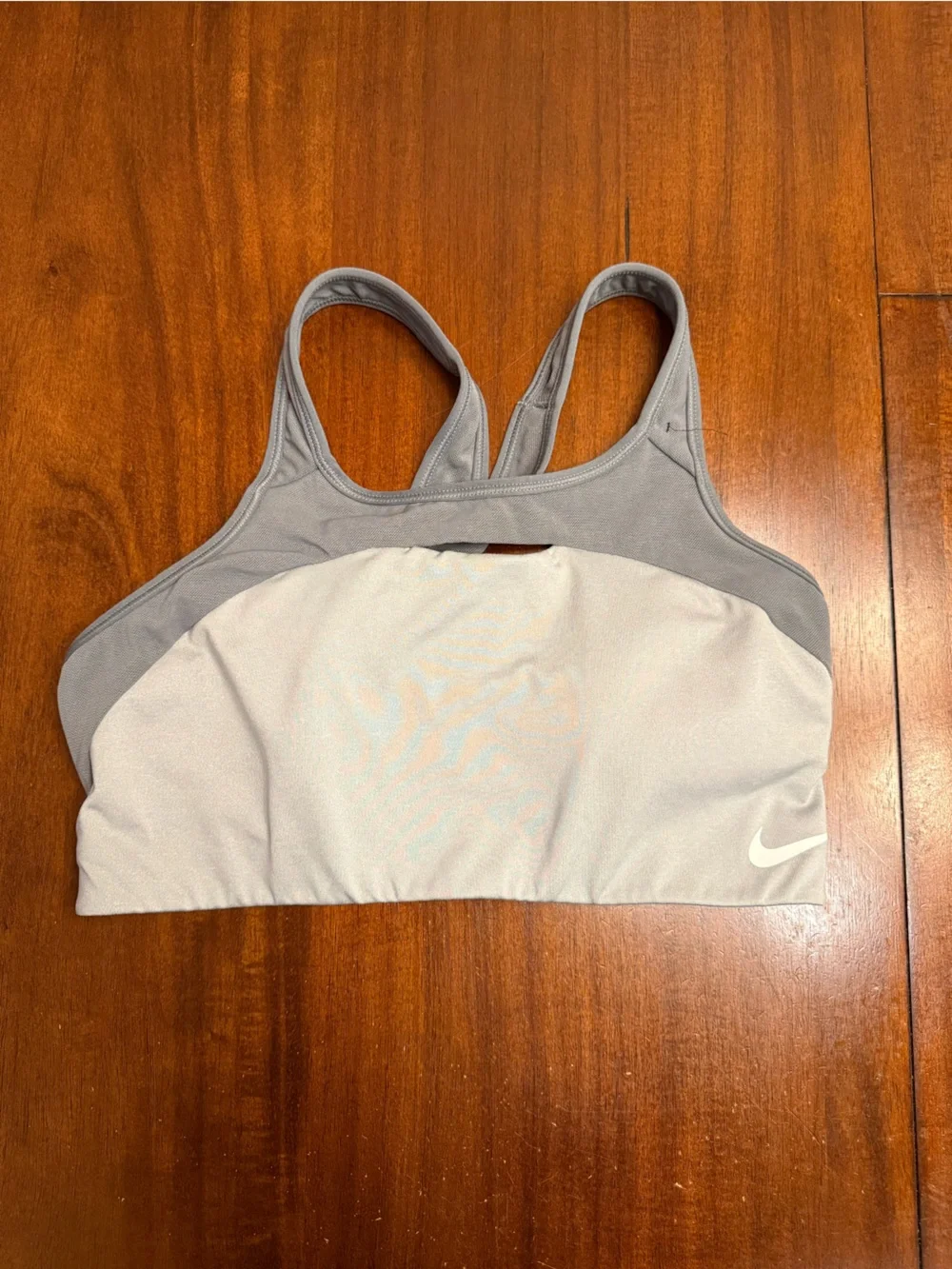 Nike Gray Cross-Back Sports Bra with Coral Logo Band